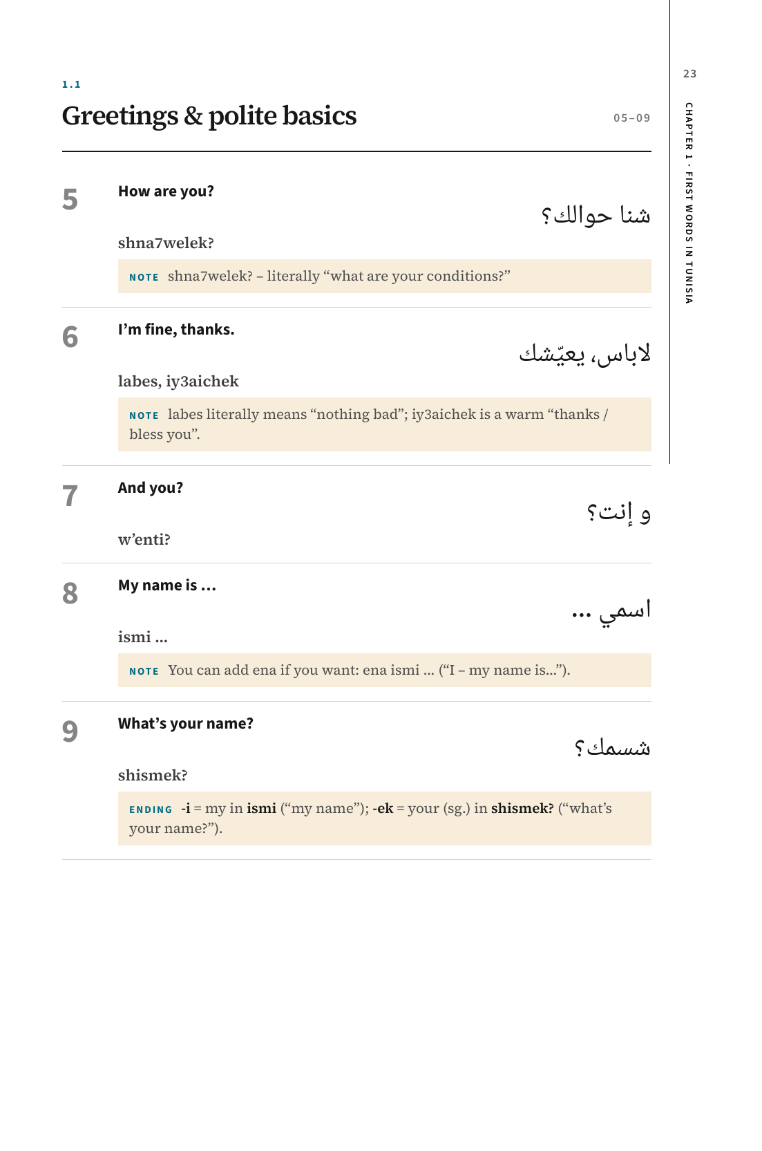 Actual page 23: more greetings and polite basics from Chapter 1